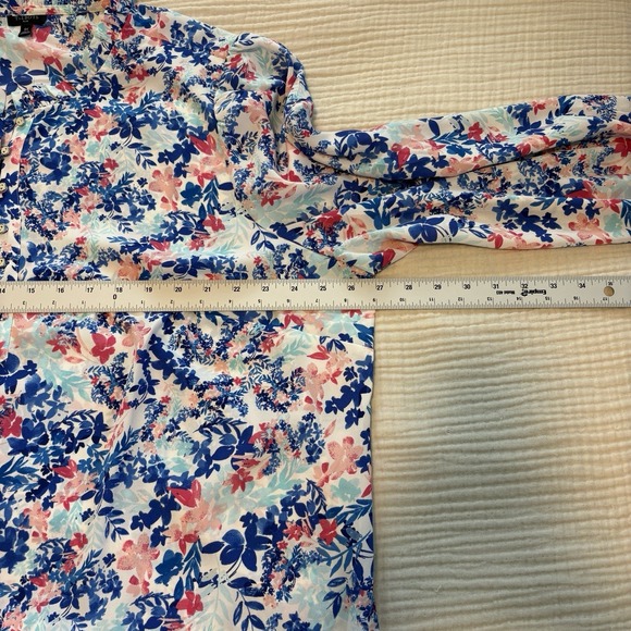Talbots Blouse Ruffle Trim Popover Too Women's Sz 3X Plus Blue Pink Floral Sheer - Picture 7 of 9